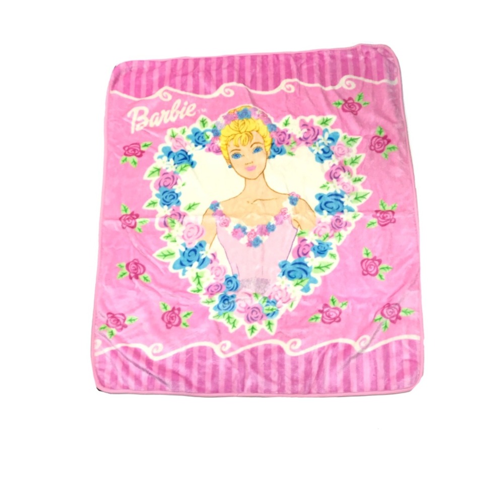 Vintage Girls Barbie Pink Ballerina Fleece Child's Blanket Plush 52x57 EUC